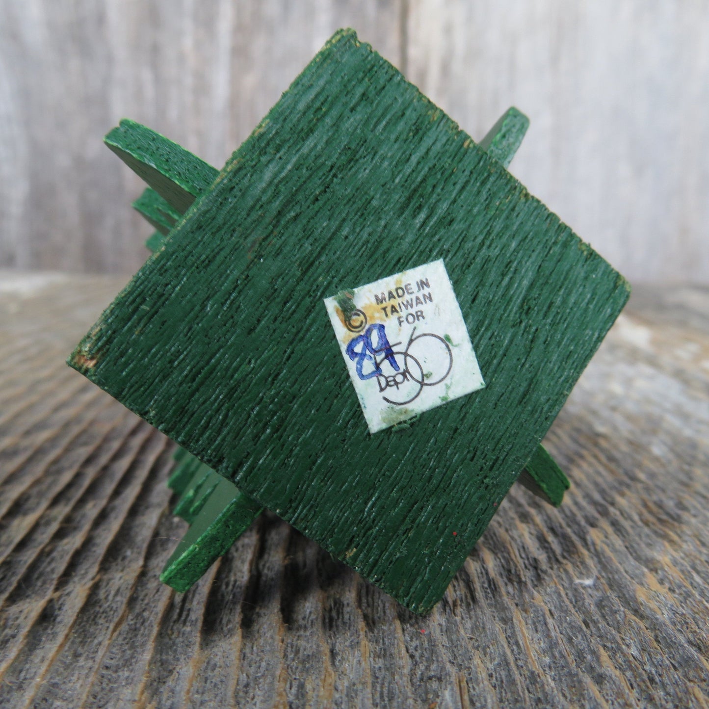 Vintage Wooden Christmas Tree Ornament Department 56 Green Star 1980s Taiwan