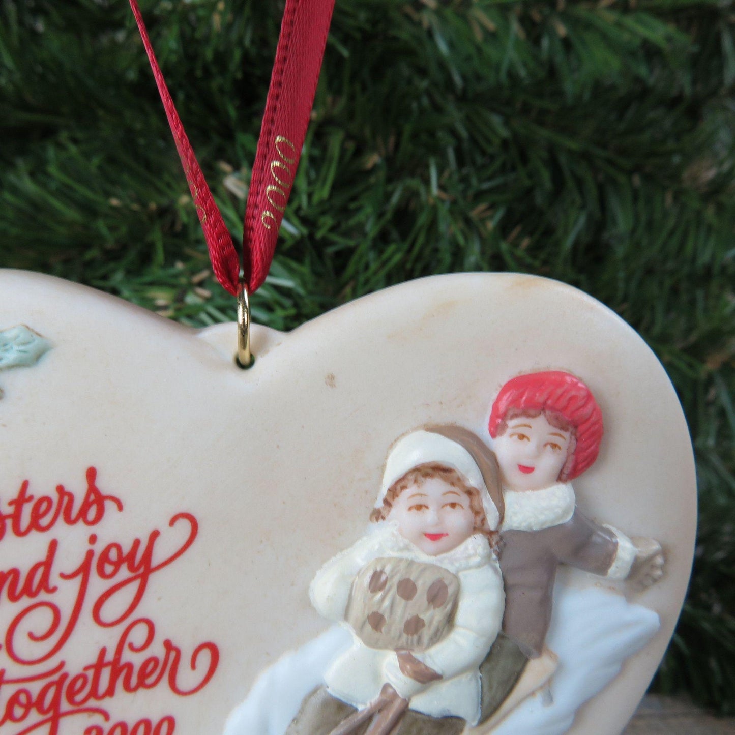 Vintage Sister to Sister Ornament Sisters and Joy Go Together Hallmark Plaque 2000