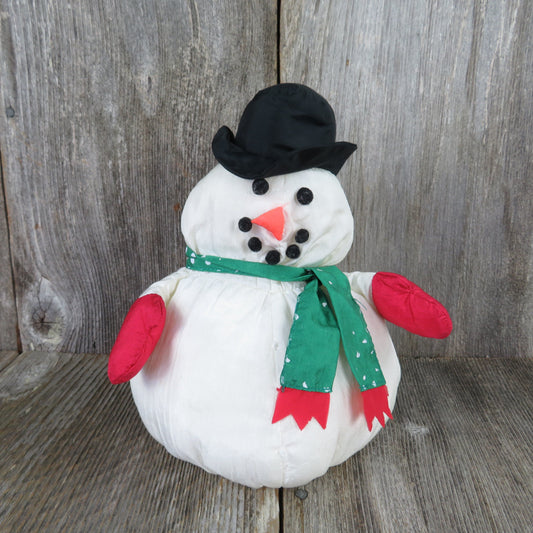 Vintage Snowman Plush Hallmark Nylon Stuffed Animal Christmas Green Scarf Mittens Top Hat Winter Decoration