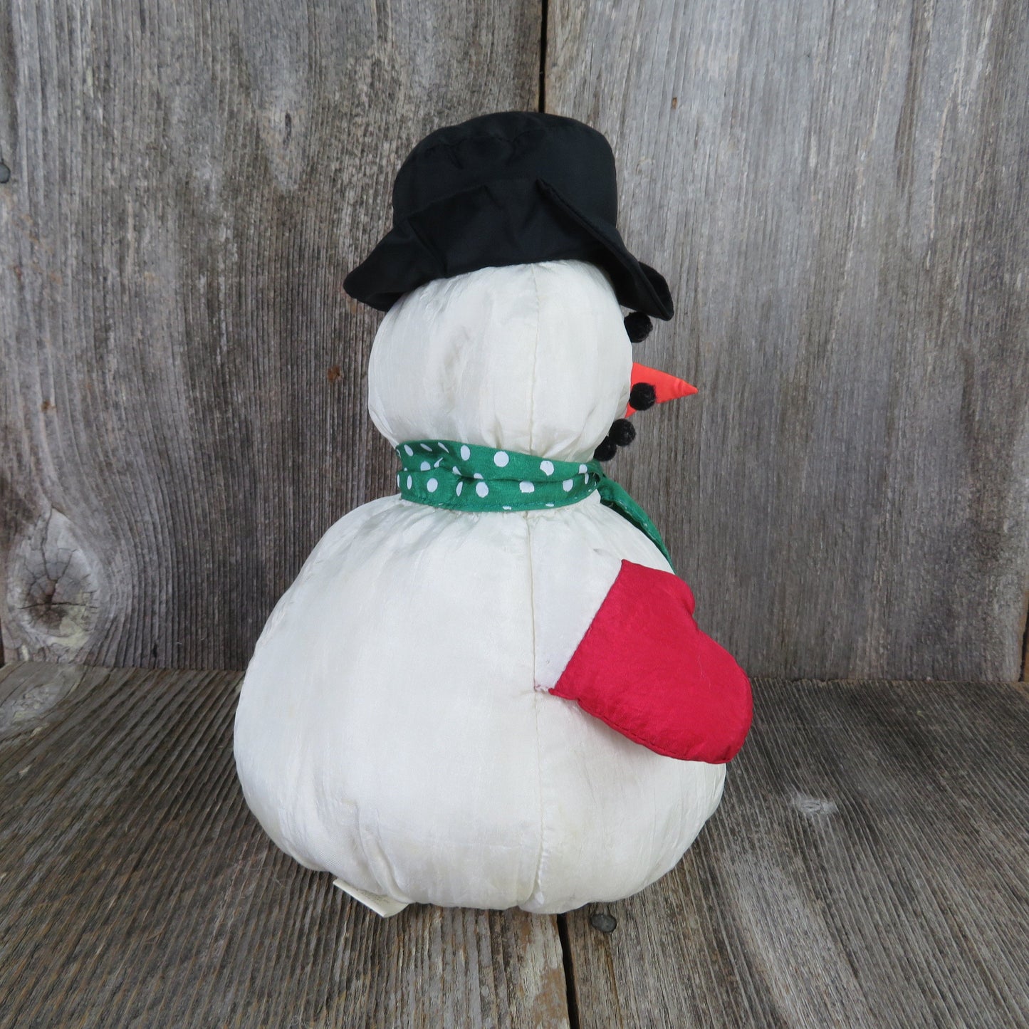 Vintage Snowman Plush Hallmark Nylon Stuffed Animal Christmas Green Scarf Mittens Top Hat Winter Decoration
