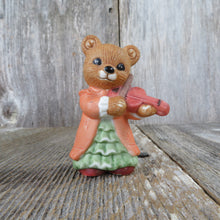 Load image into Gallery viewer, Vintage Bear with Violin Figurine Homco Fiddle Music Fall Autumn Orange Green Dress Girl 1422