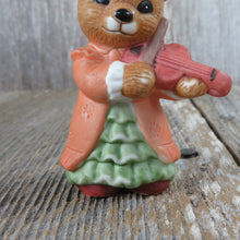Load image into Gallery viewer, Vintage Bear with Violin Figurine Homco Fiddle Music Fall Autumn Orange Green Dress Girl 1422