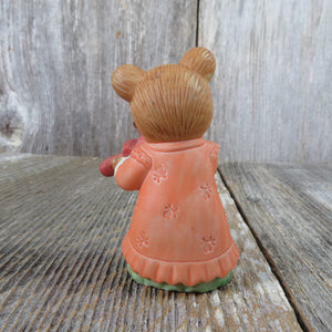 Vintage Bear with Violin Figurine Homco Fiddle Music Fall Autumn Orange Green Dress Girl 1422