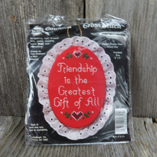 Counted Cross Stitch Ornament Kit Friendship Is Greatest Gift Christmas Craft Kit Needlemagic  1355 4x5