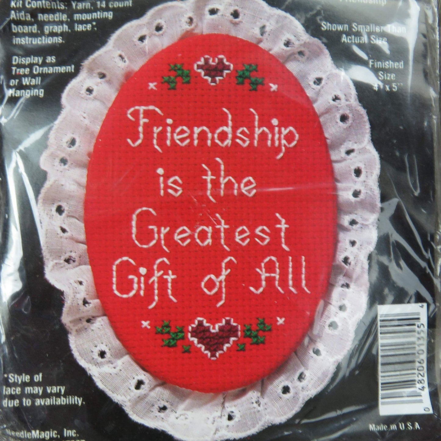 Counted Cross Stitch Ornament Kit Friendship Is Greatest Gift Christmas Craft Kit Needlemagic  1355 4x5
