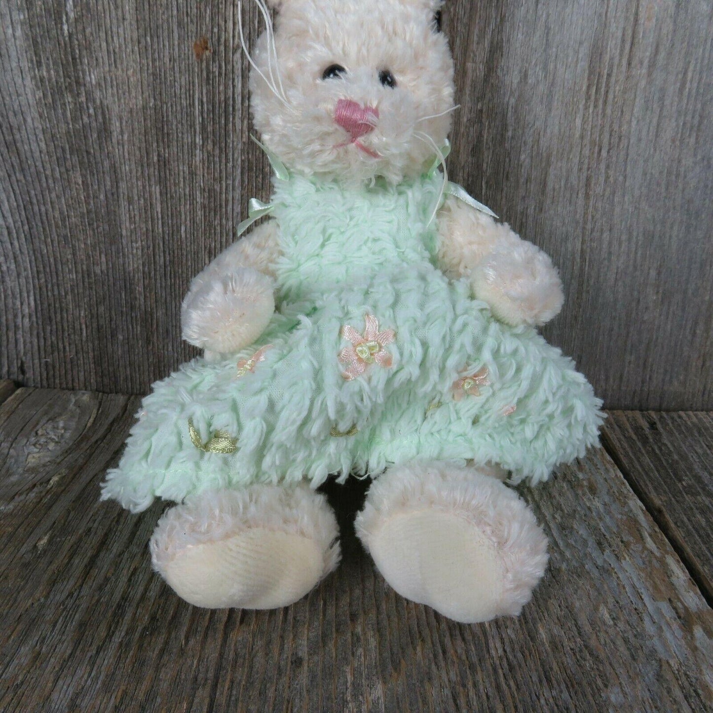 White Bunny with Green Dress Jointed Plush Unipak Rabbit Stuffed Animal Easter
