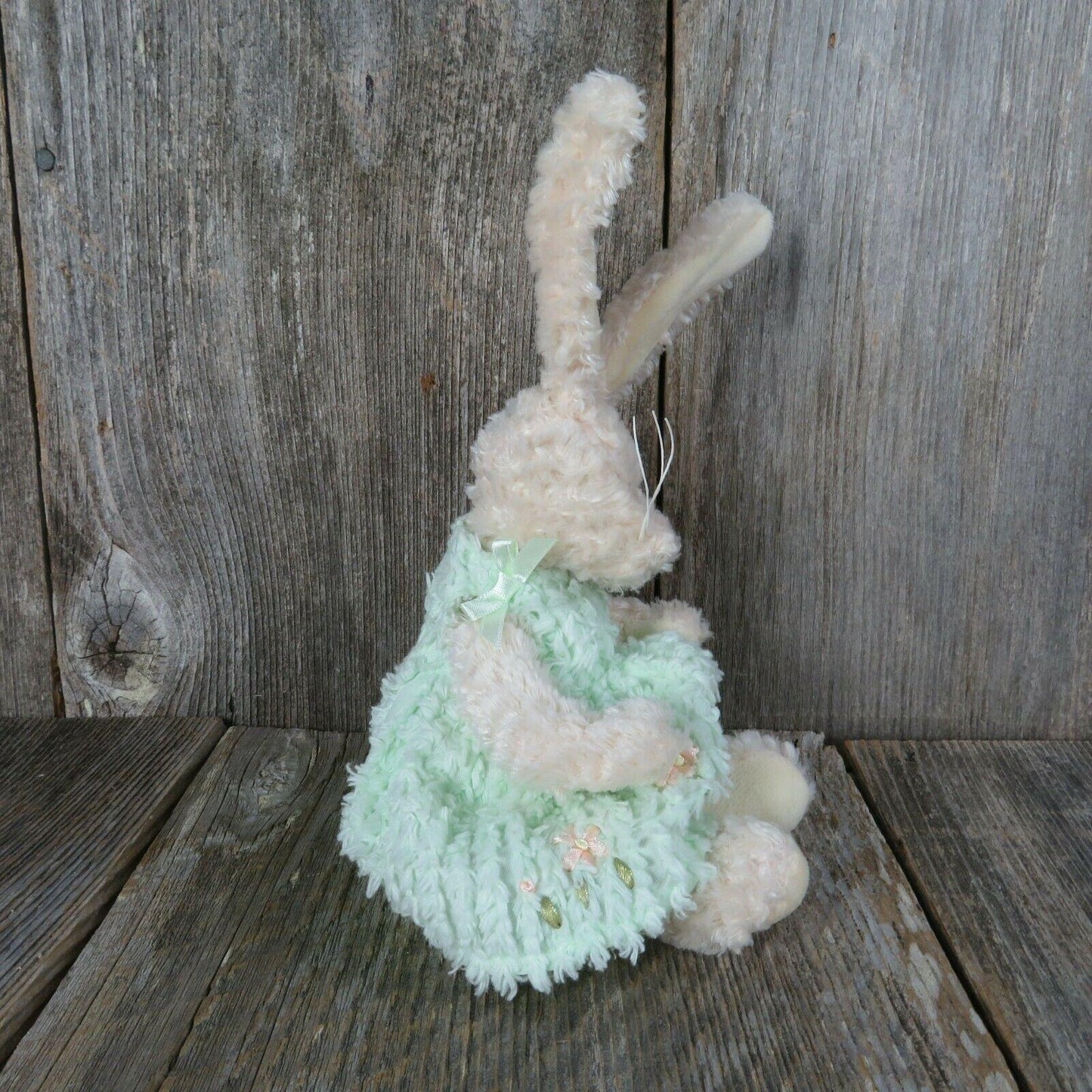 White Bunny with Green Dress Jointed Plush Unipak Rabbit Stuffed Animal Easter