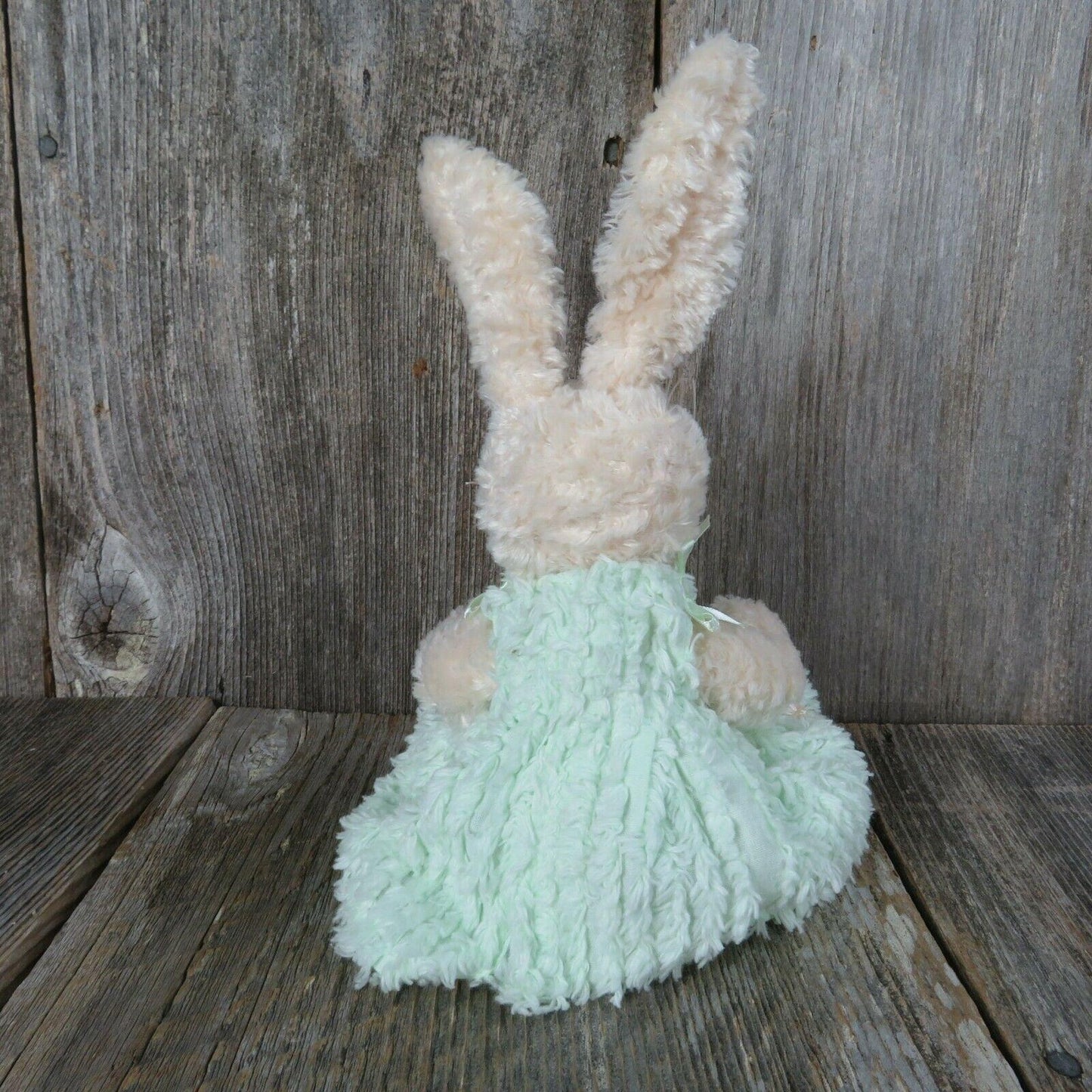 White Bunny with Green Dress Jointed Plush Unipak Rabbit Stuffed Animal Easter