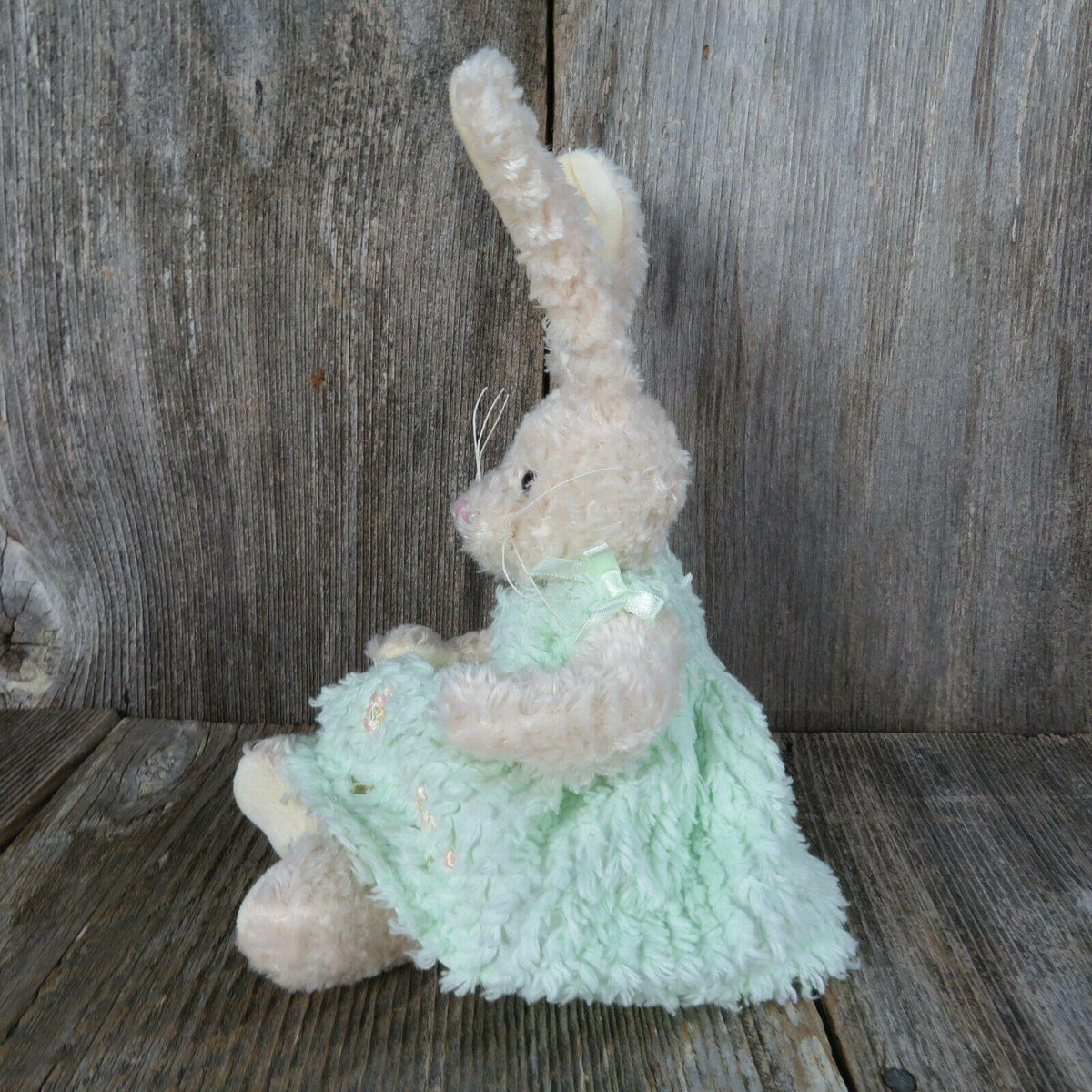 White Bunny with Green Dress Jointed Plush Unipak Rabbit Stuffed Anima ...