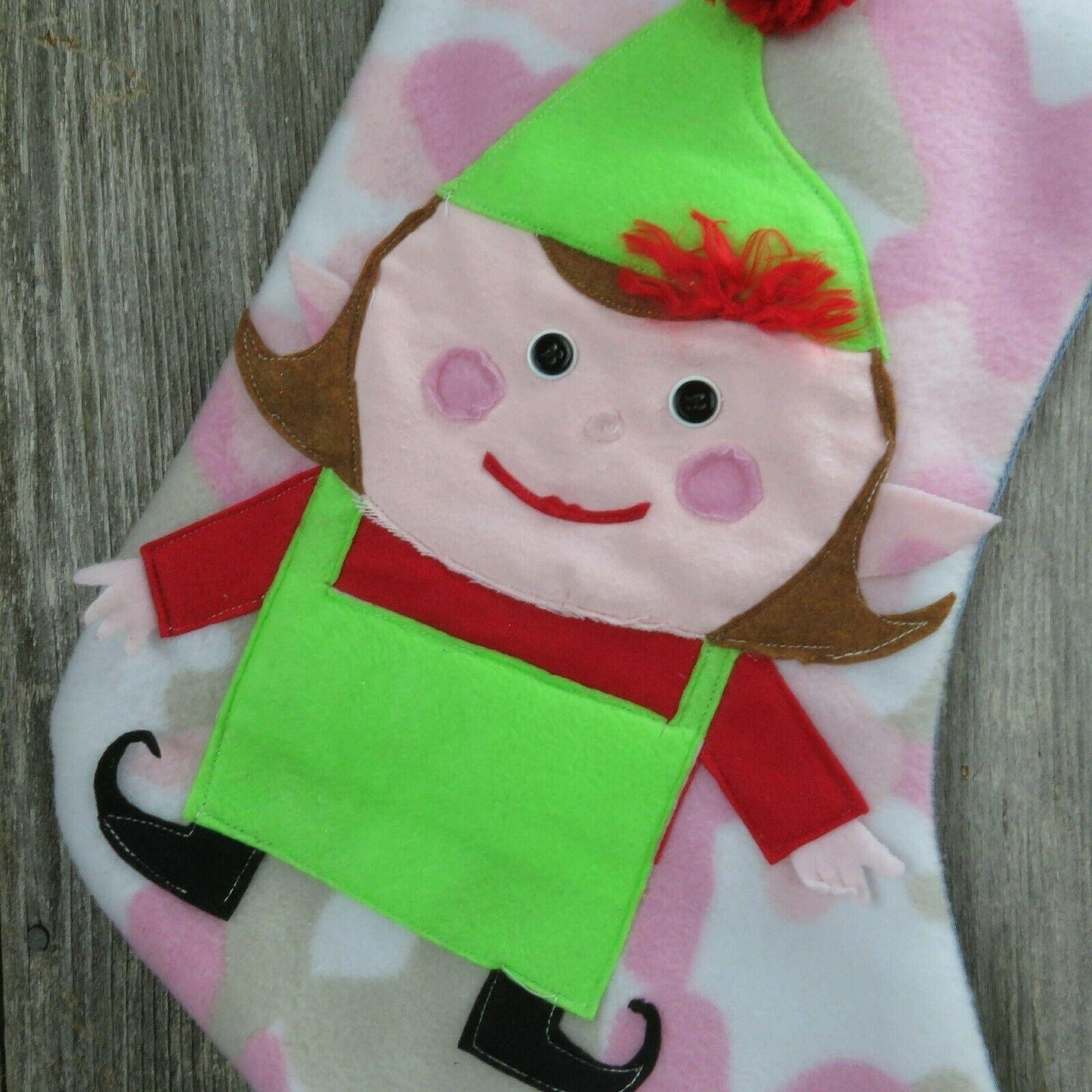 Handmade Pink Camo Fleece Denim Jeans Santa's Elf Christmas Stocking Jumbo 27"