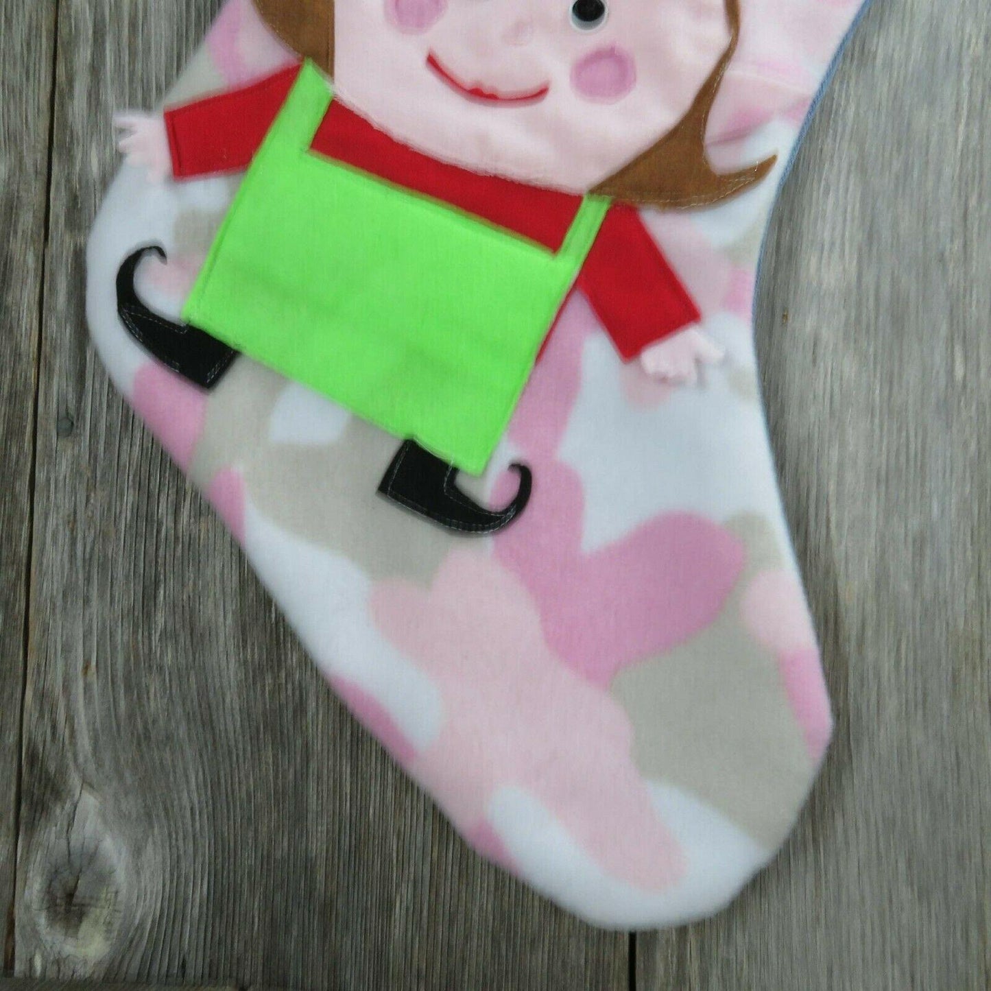 Handmade Pink Camo Fleece Denim Jeans Santa's Elf Christmas Stocking Jumbo 27"