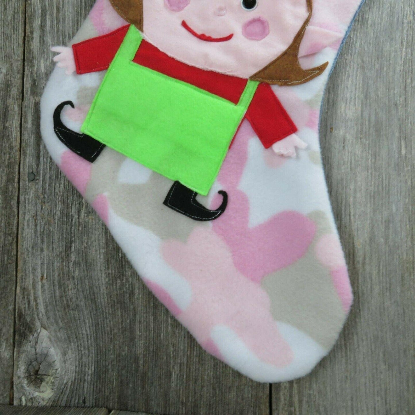 Handmade Pink Camo Fleece Denim Jeans Santa's Elf Christmas Stocking Jumbo 27"