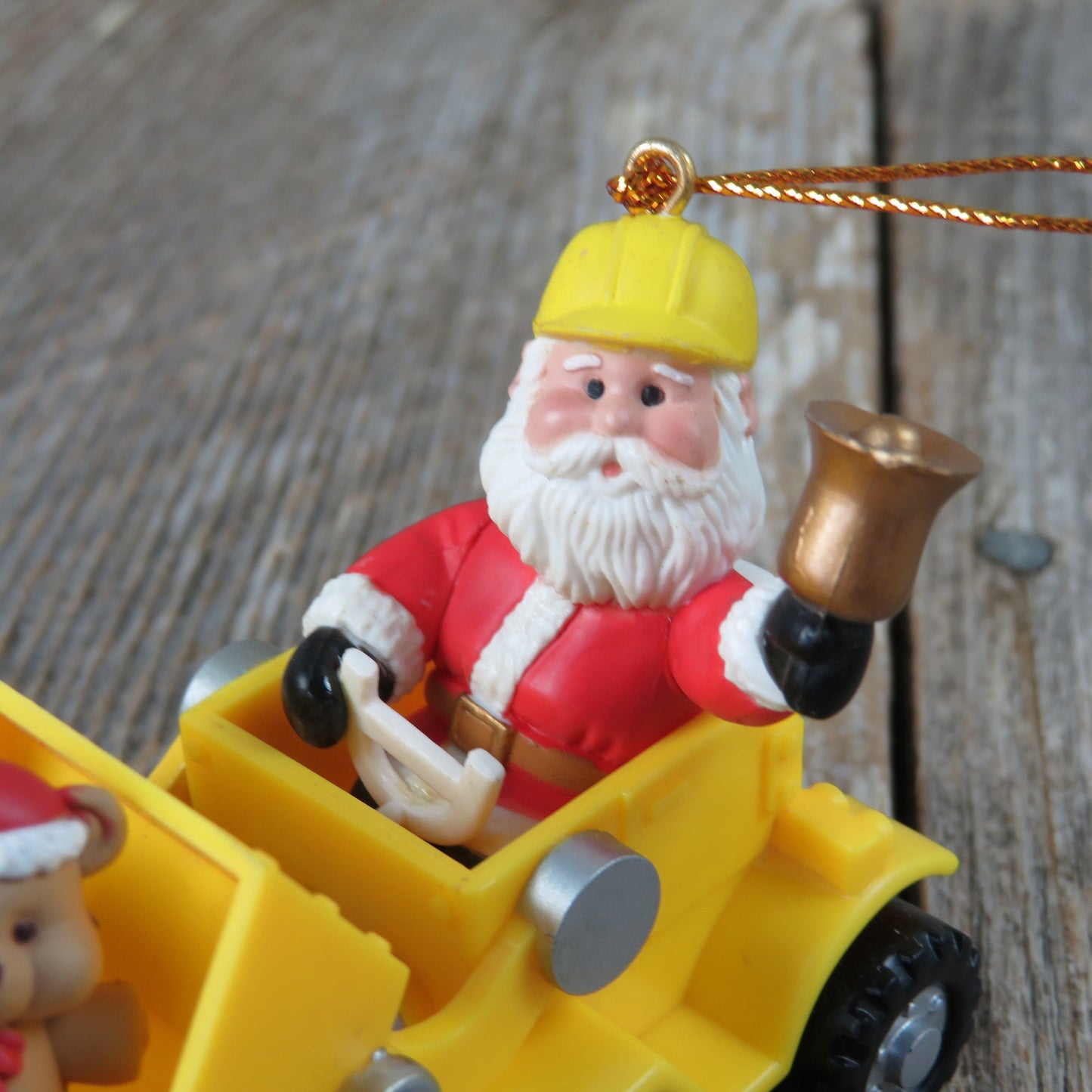 Vintage Santa Bulldozer Ornament Yellow Tractor Equipment Christmas Westmar Digger Teddy Bear Gift Candy Cane