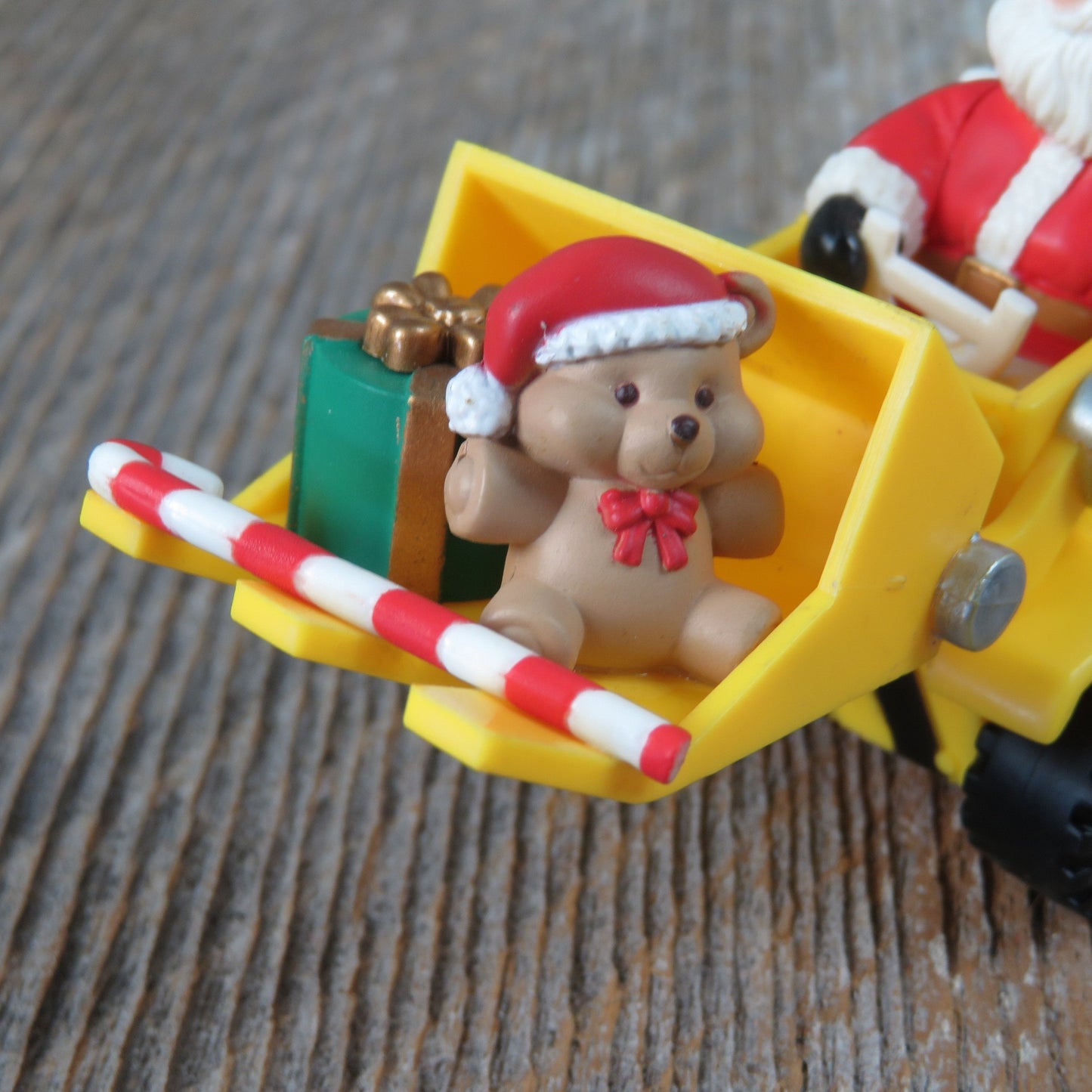 Vintage Santa Bulldozer Ornament Yellow Tractor Equipment Christmas Westmar Digger Teddy Bear Gift Candy Cane