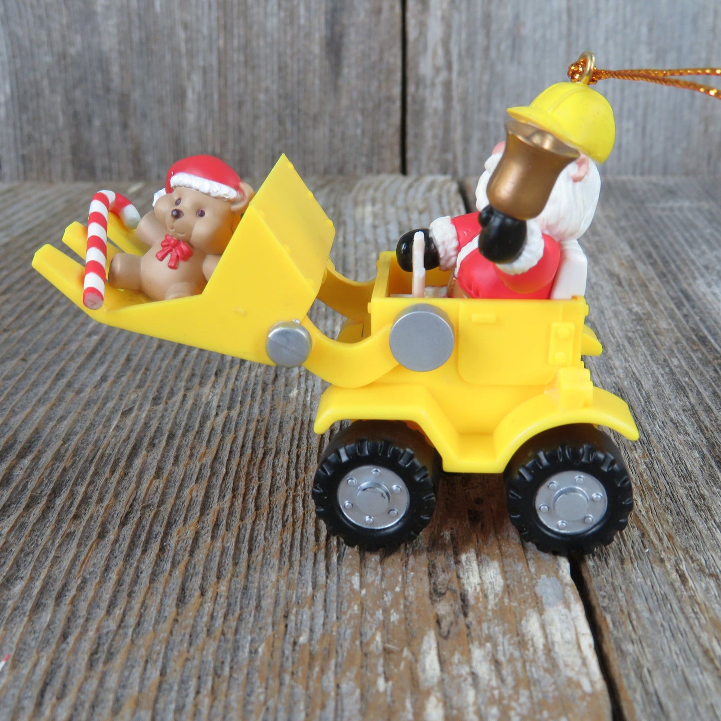 Vintage Santa Bulldozer Ornament Yellow Tractor Equipment Christmas Westmar Digger Teddy Bear Gift Candy Cane