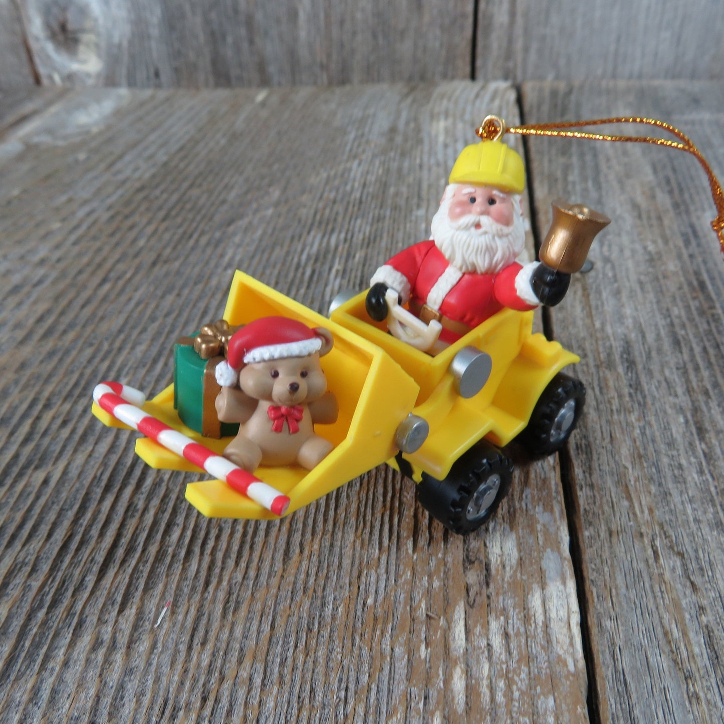 Vintage Santa Bulldozer Ornament Yellow Tractor Equipment Christmas Westmar Digger Teddy Bear Gift Candy Cane