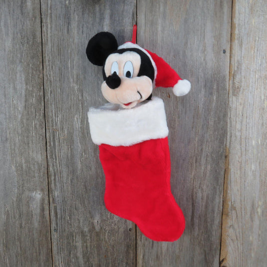 Vintage Mickey Mouse Christmas Stocking Plush Santa Hat Disney