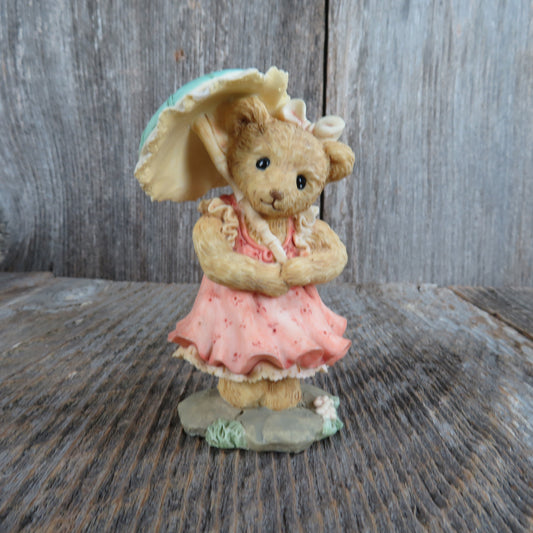 Vintage Bear with Umbrella Figurine Parasol Pink Dress Grandma's Attic Dilly Dally Ganz Resin 1993 TT102