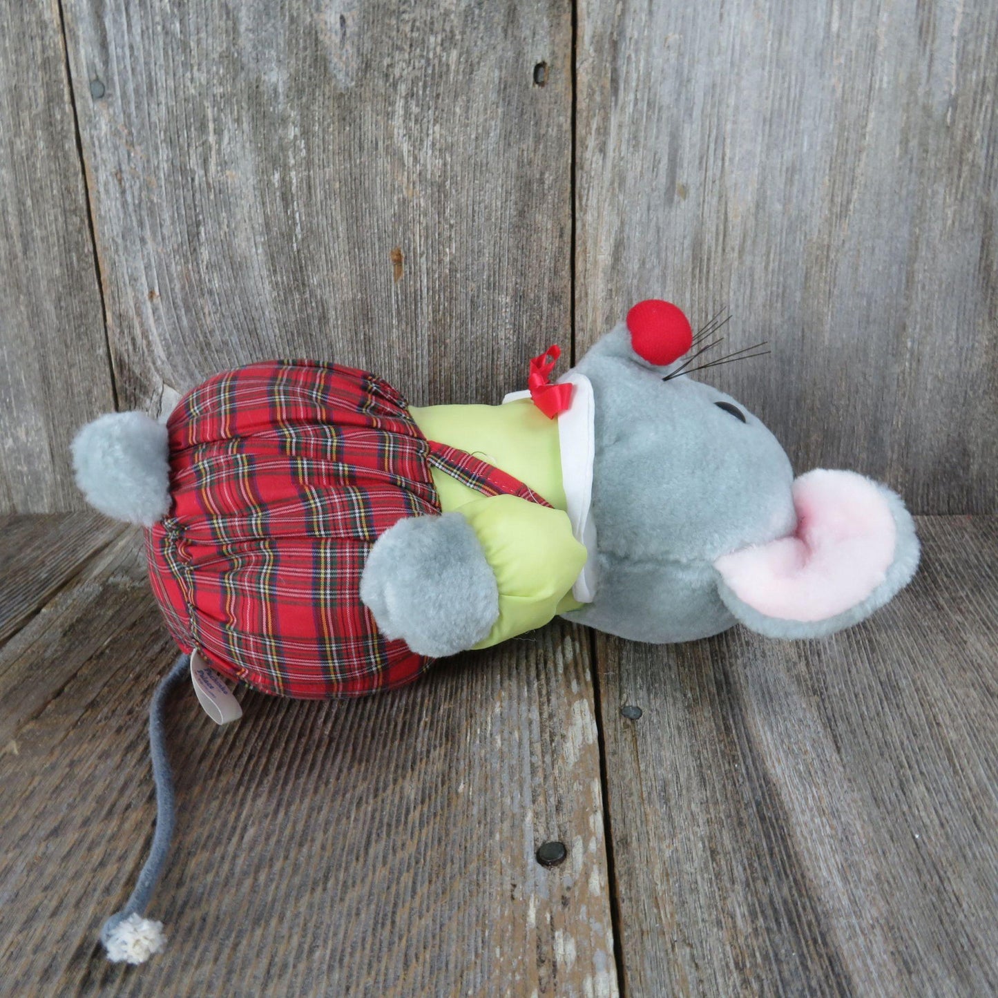 Vintage Mouse Plush with Fabric Body Plaid Yellow Shirt Nylon Pachinko Palace