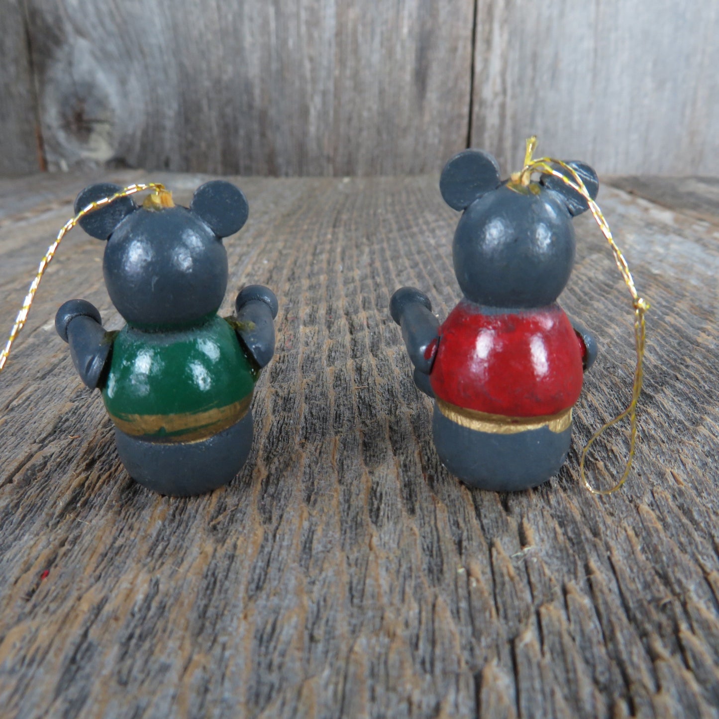 Vintage Teddy Bear Wooden Ornament Set Red Green Vest Grey Mini Christmas Tree Ornament Set A