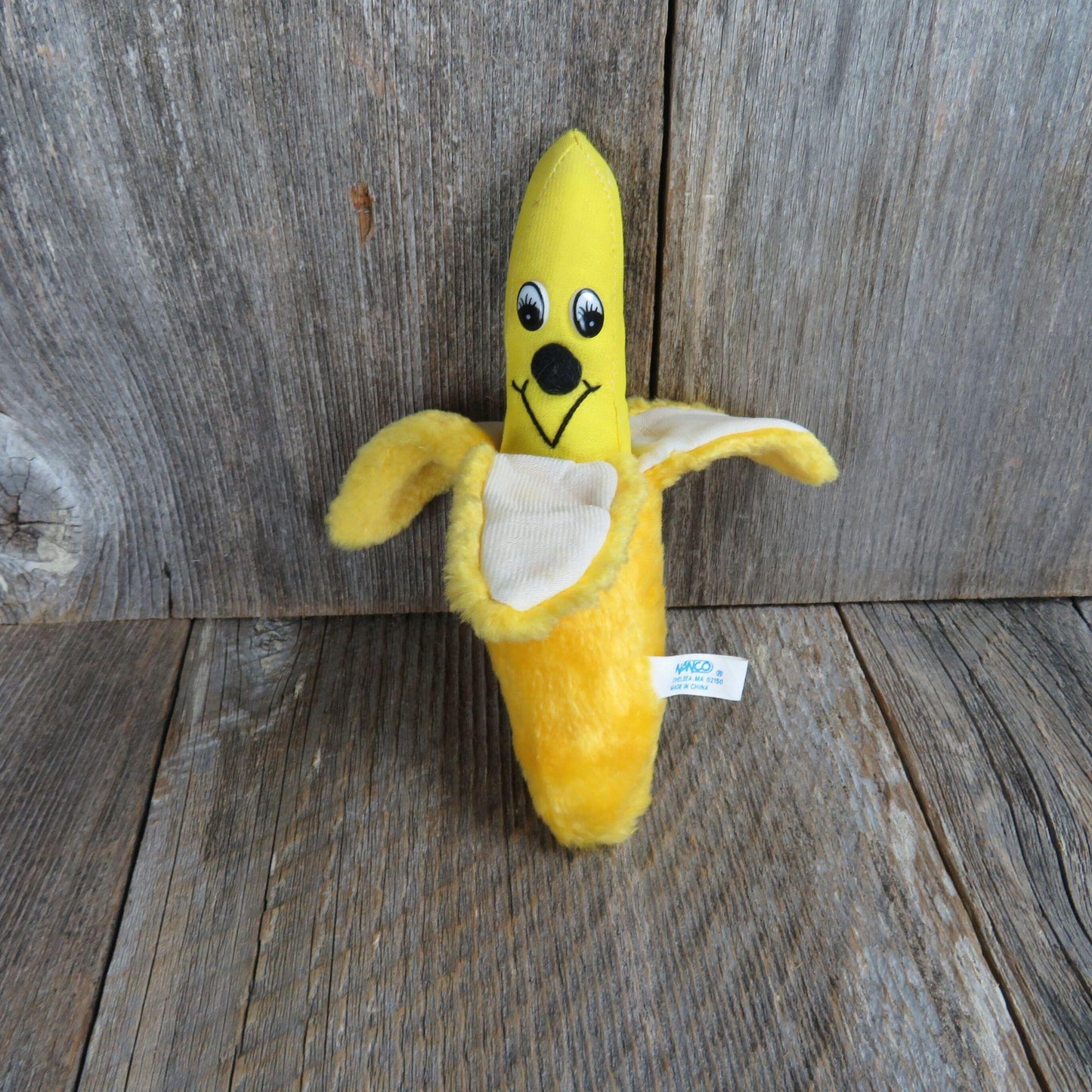 Vintage Peeling Banana Plush Yellow Fruit Stuffed Animal by Nanco