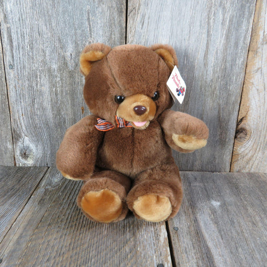 Vintage Brown Teddy Bear Plush Bow Ribbon Plush Parade Ace Stuffed Animal 1988