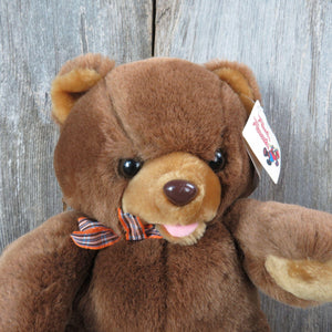 Vintage Brown Teddy Bear Plush Bow Ribbon Plush Parade Ace Stuffed Animal 1988