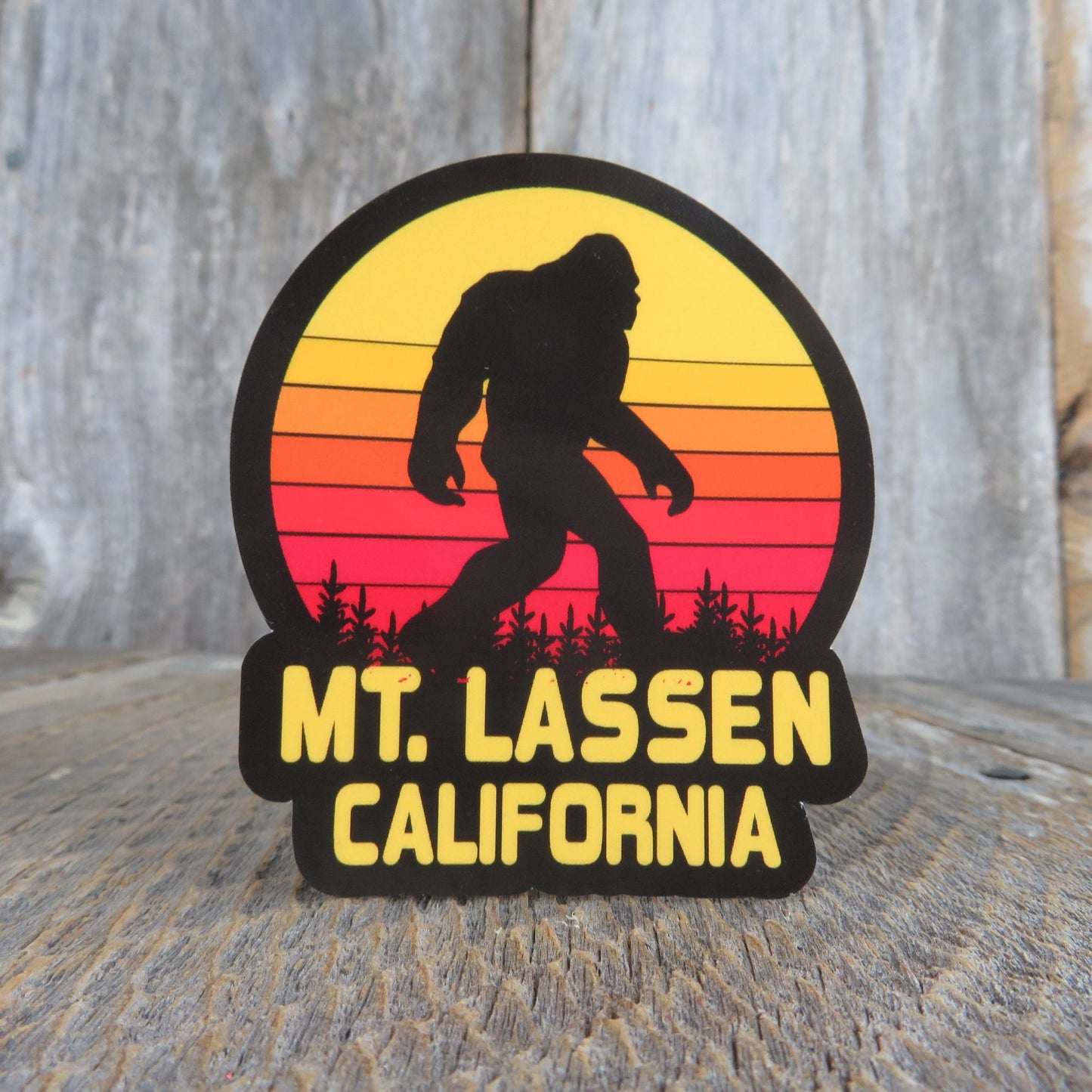 Mount Lassen California Bigfoot Sticker Retro Sunset Souvenir Waterproof Travel Water Bottle Laptop Red Yellow