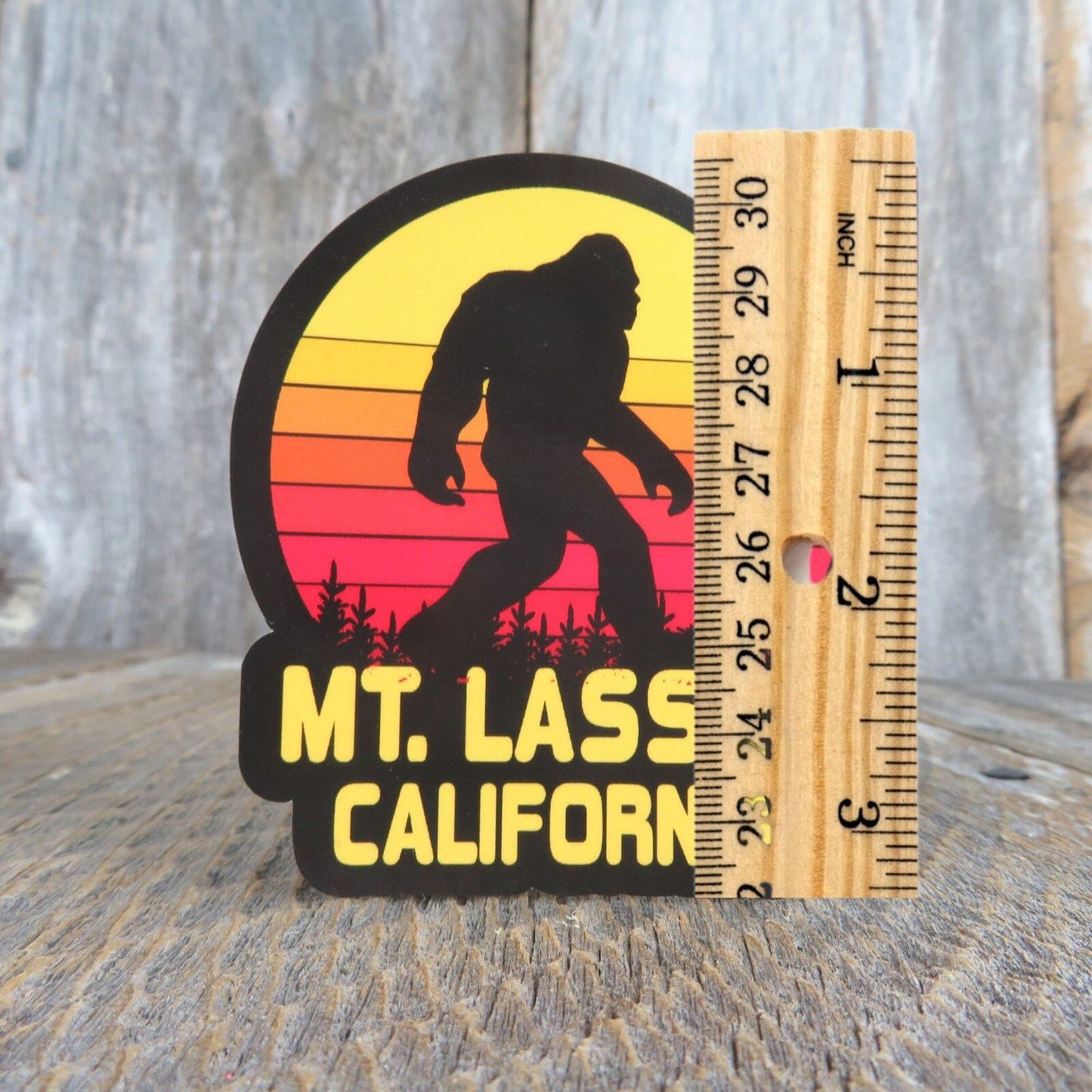 Mount Lassen California Bigfoot Sticker Retro Sunset Souvenir Waterproof Travel Water Bottle Laptop Red Yellow