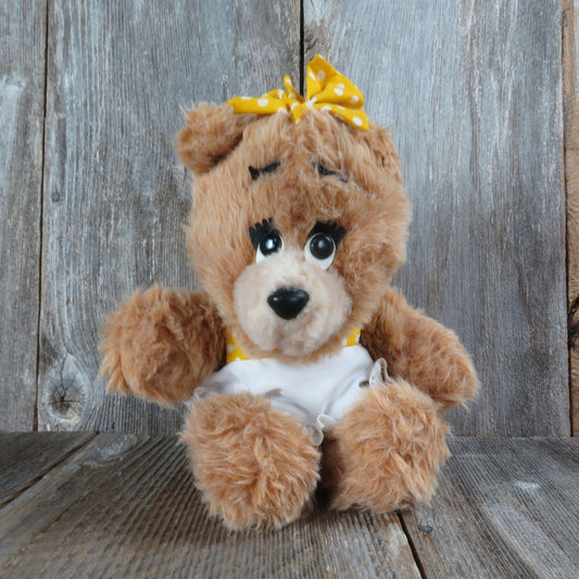 Vintage Teddy Bear Plush Girl Yellow Dress Animal Farm Patti Patty Friend Henry Plush Stuffed Animal Polka Dot Bow