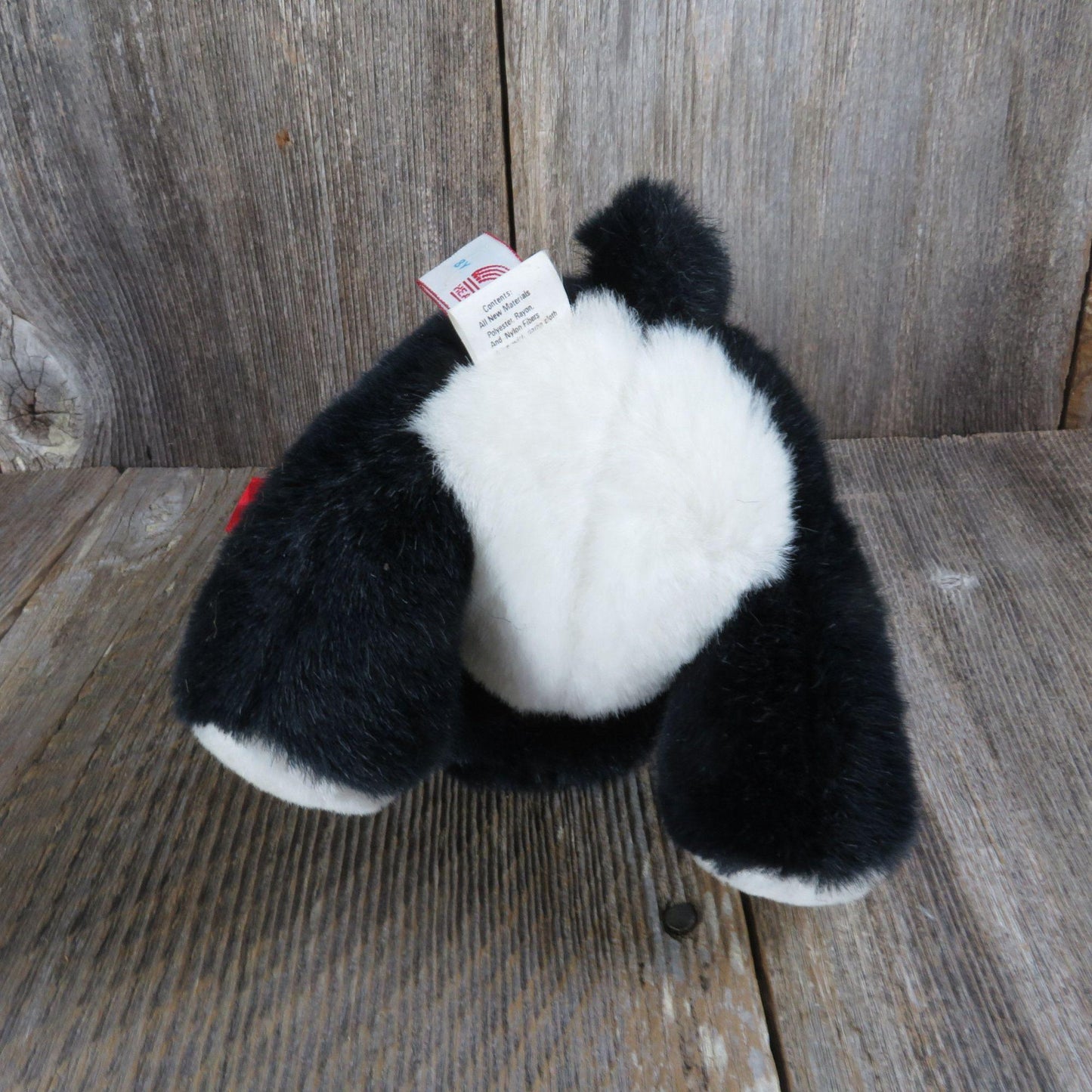 Vintage Teddy Bear Plush Pinch Arms Hallmark Black and White Nose and Belly Red Bow 1990