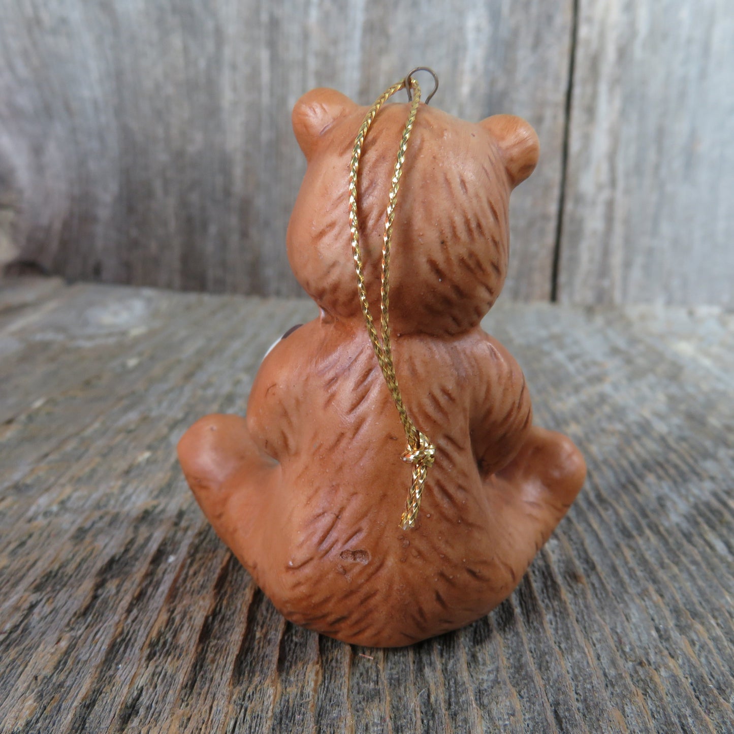 Vintage Teddy Bear with Rocking Horse Toy Ornament Ceramic Sitting Christmas Bisque Taiwan