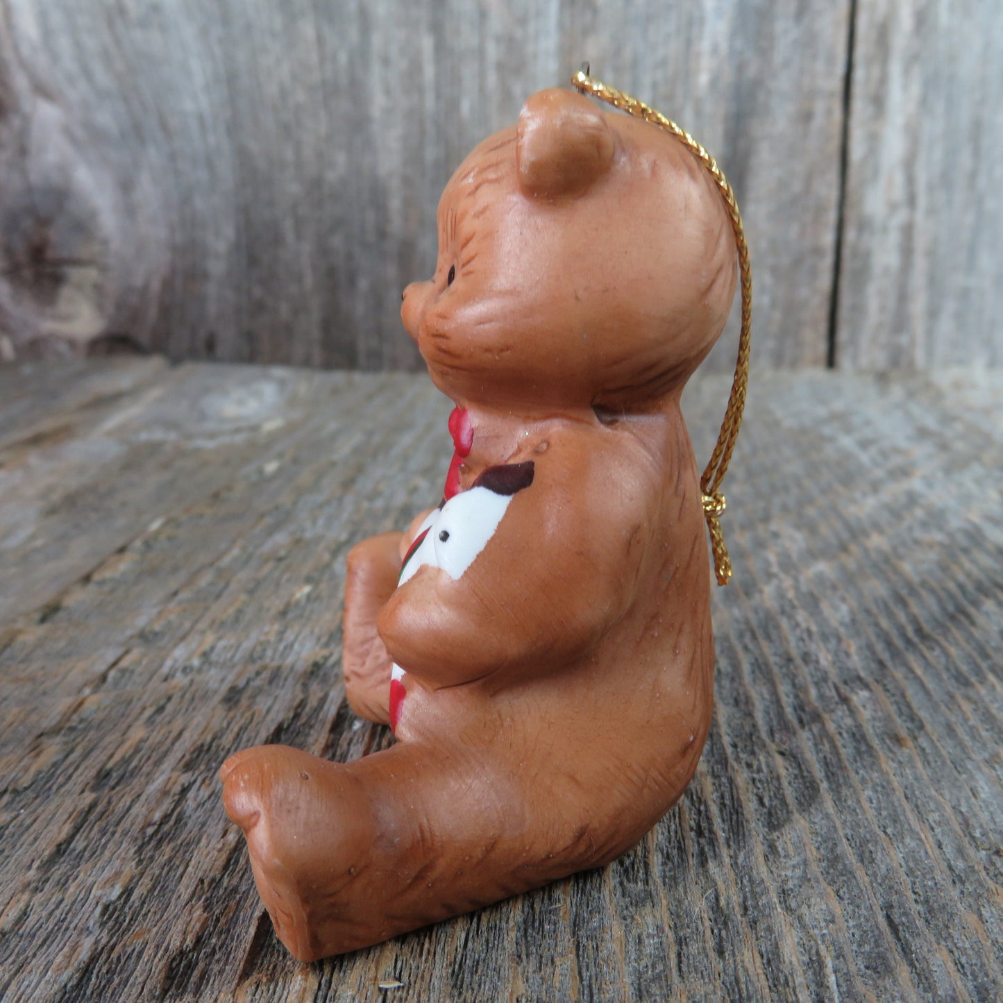 Vintage Teddy Bear with Rocking Horse Toy Ornament Ceramic Sitting Christmas Bisque Taiwan