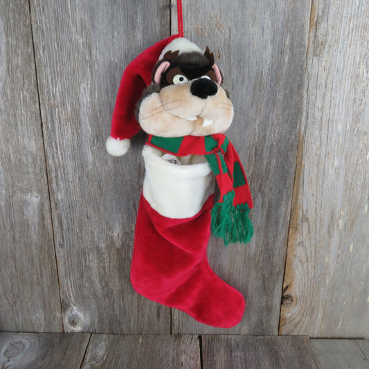 Vintage Taz  Stocking Tazmanian Devil Plush Looney Tunes Christmas Warner Brothers Santa Hat 1996 - At Grandma's Table