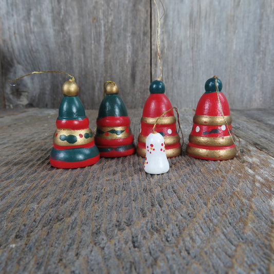 Vintage Bell Tree Wood Ornament Lot Red Green Bell Shaped Wooden Christmas Mini Lot A