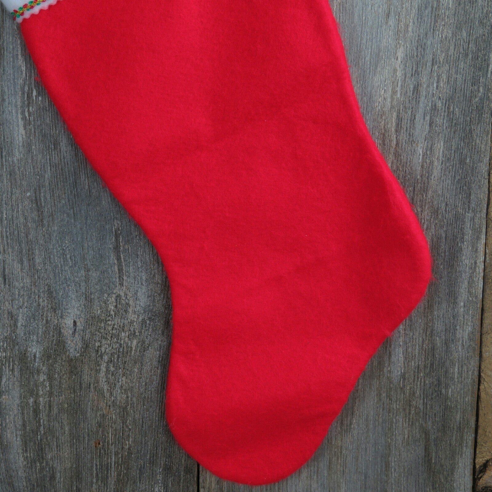 Vintage Fleece Christmas Stocking Red Felt Fuzzy White Cuff Trim Traditional ST111 Holiday Decor - At Grandma's Table