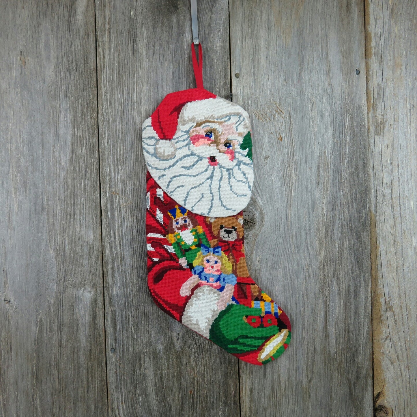 Santa Claus Stocking Christmas Wool Embroidered Toy Bag Doll Teddy Bear Soldier ST118 - At Grandma's Table