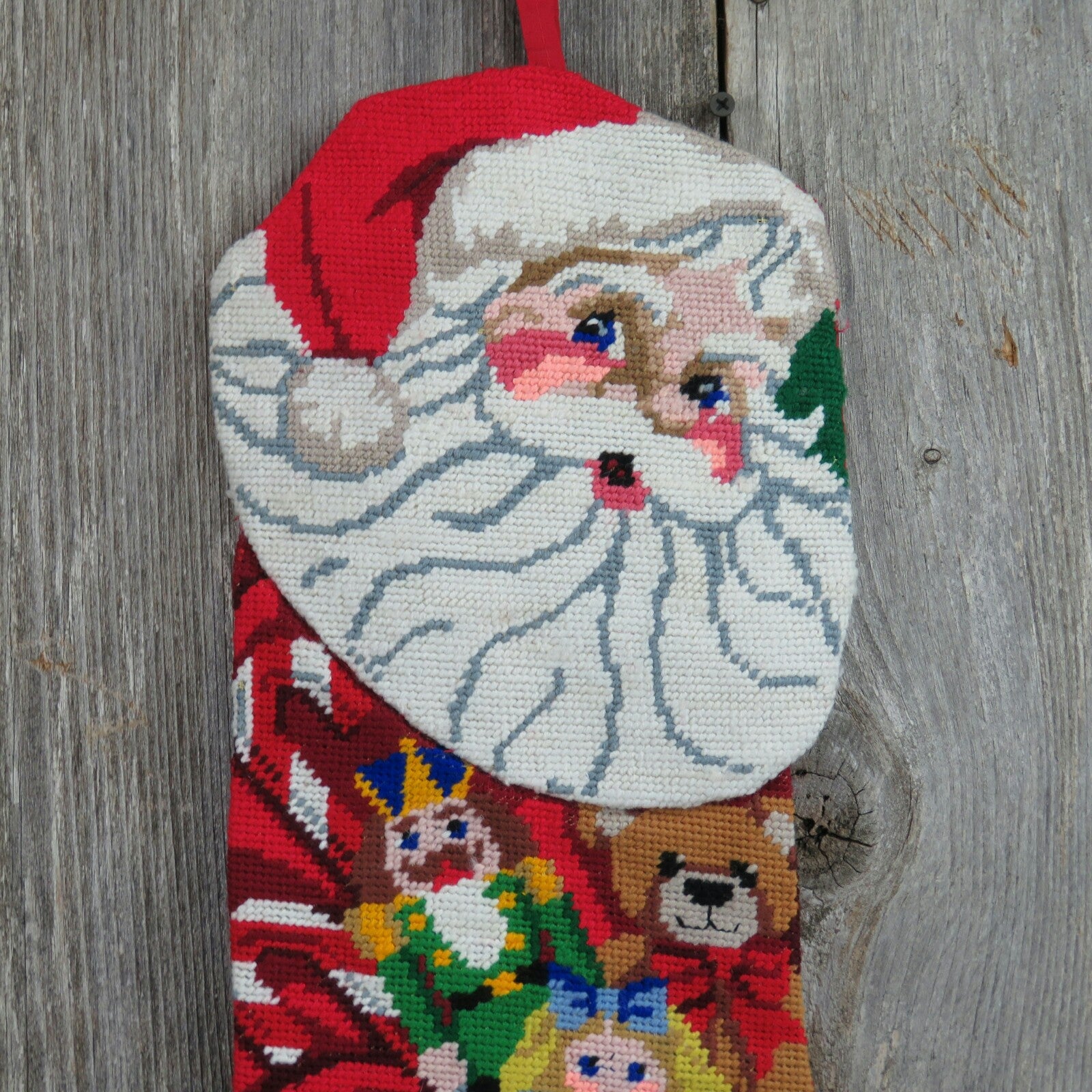 Santa Claus Stocking Christmas Wool Embroidered Toy Bag Doll Teddy Bear Soldier ST118 - At Grandma's Table