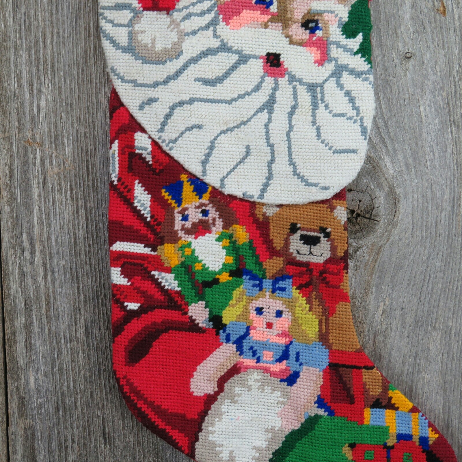 Santa Claus Stocking Christmas Wool Embroidered Toy Bag Doll Teddy Bear Soldier ST118 - At Grandma's Table