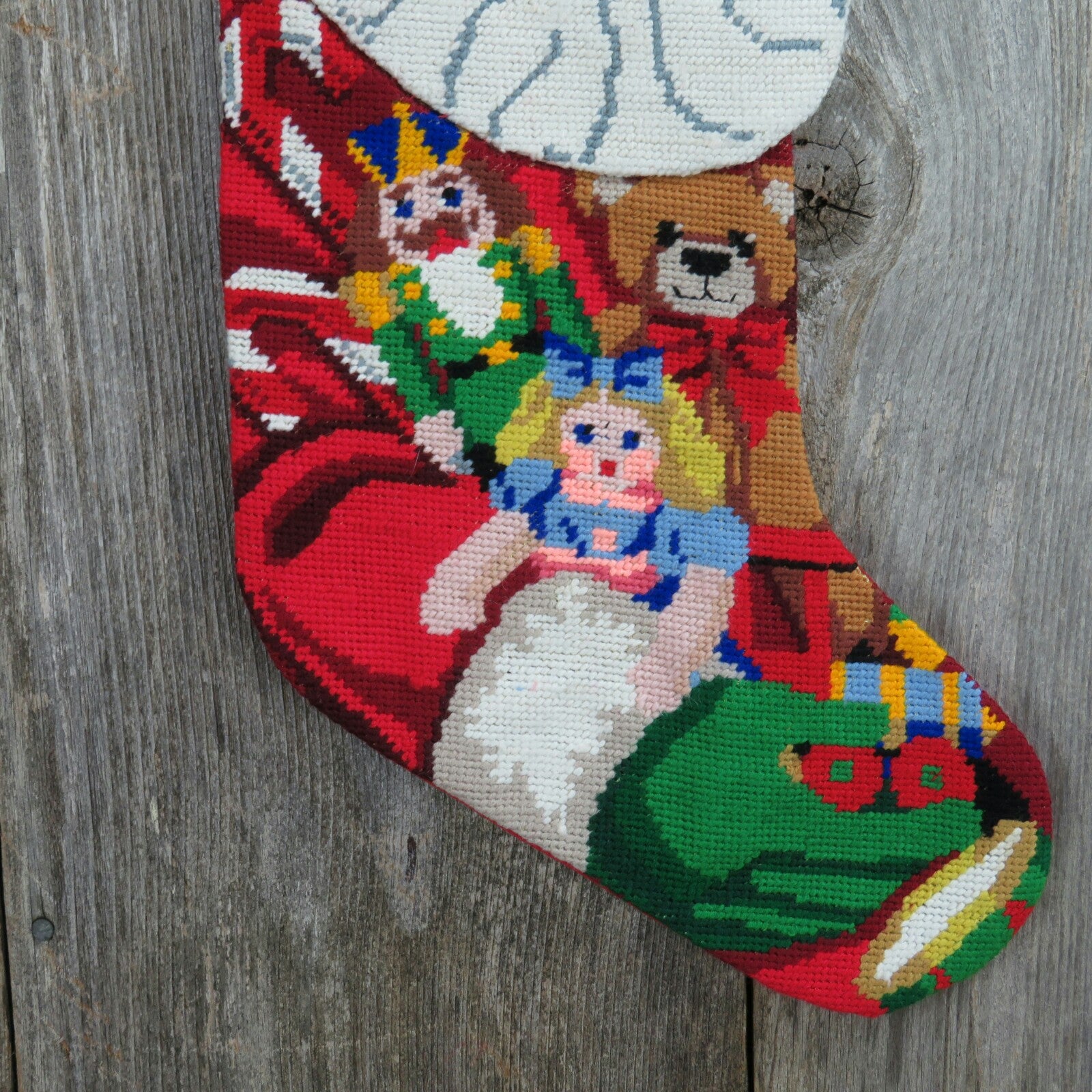 Santa Claus Stocking Christmas Wool Embroidered Toy Bag Doll Teddy Bear Soldier ST118 - At Grandma's Table