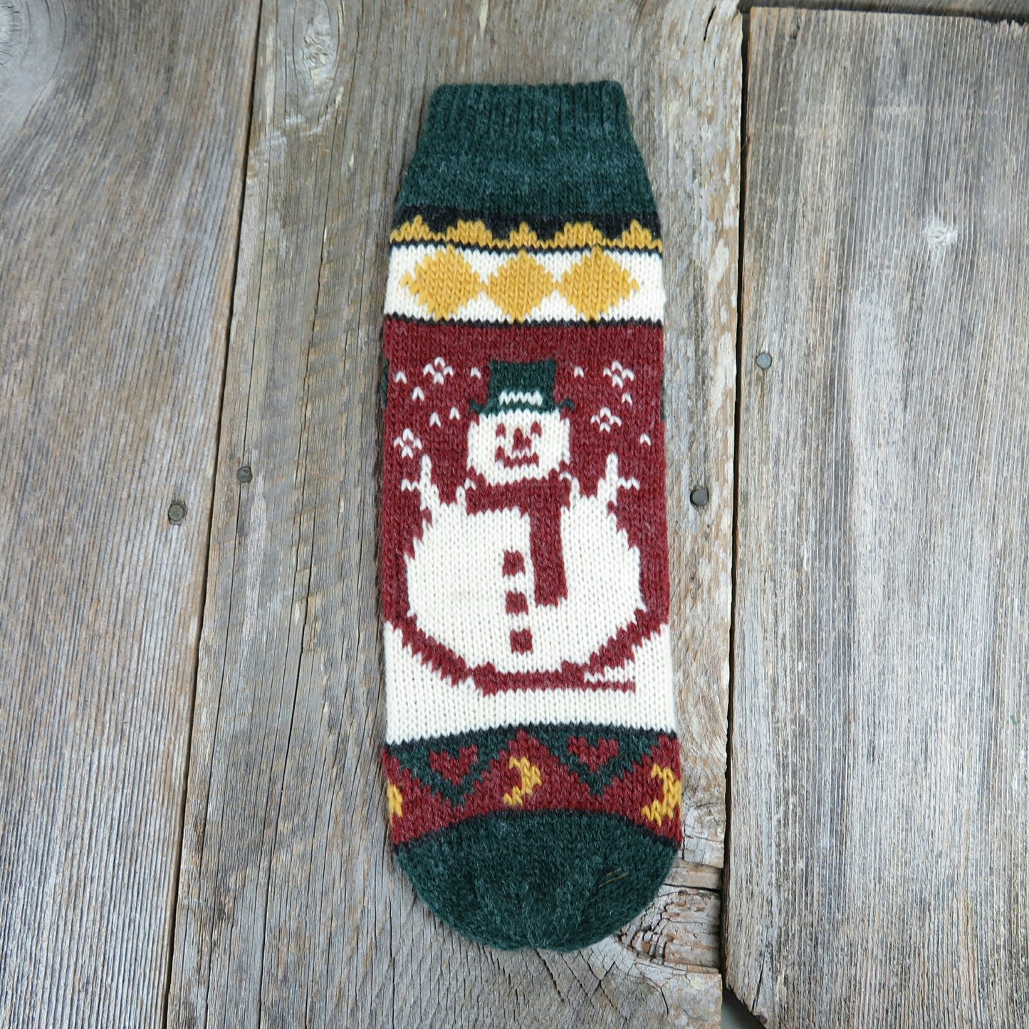 Vintage Wine or Cider Bottle Cover Stocking Knitted Knit Christmas Wool Snowman Red Green ST124 Snow Holiday Decor - At Grandma's Table