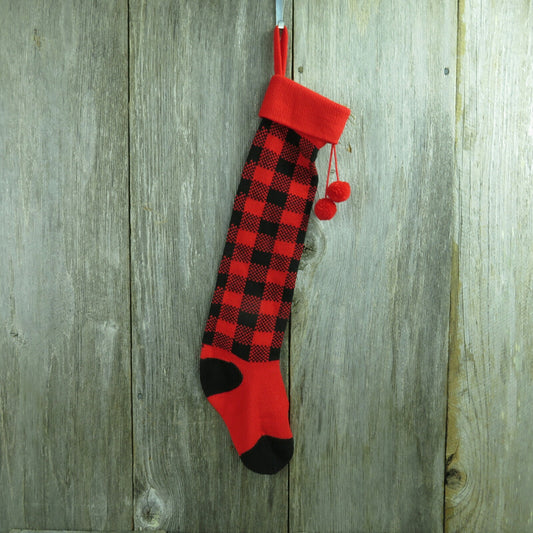 Vintage Buffalo Plaid Knit Stocking Christmas Depart 56 Red Black Logger Cabin Lodge Holiday Decor 1980s - At Grandma's Table