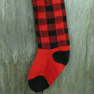 Vintage Buffalo Plaid Knit Stocking Christmas Depart 56 Red Black Logger Cabin Lodge Holiday Decor 1980s - At Grandma's Table