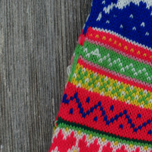 Load image into Gallery viewer, Vintage Reindeer Stocking Striped Hearts Sweater Christmas Red Green Blue Pink Nordic 80s - At Grandma&#39;s Table