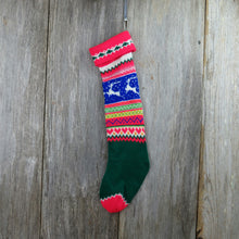 Load image into Gallery viewer, Vintage Reindeer Stocking Striped Hearts Sweater Christmas Red Green Blue Pink Nordic 80s - At Grandma&#39;s Table