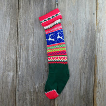 Load image into Gallery viewer, Vintage Reindeer Stocking Striped Hearts Sweater Christmas Red Green Blue Pink Nordic 80s - At Grandma&#39;s Table