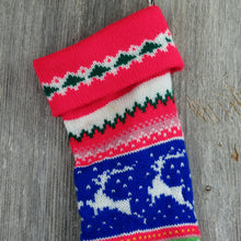 Load image into Gallery viewer, Vintage Reindeer Stocking Striped Hearts Sweater Christmas Red Green Blue Pink Nordic 80s - At Grandma&#39;s Table