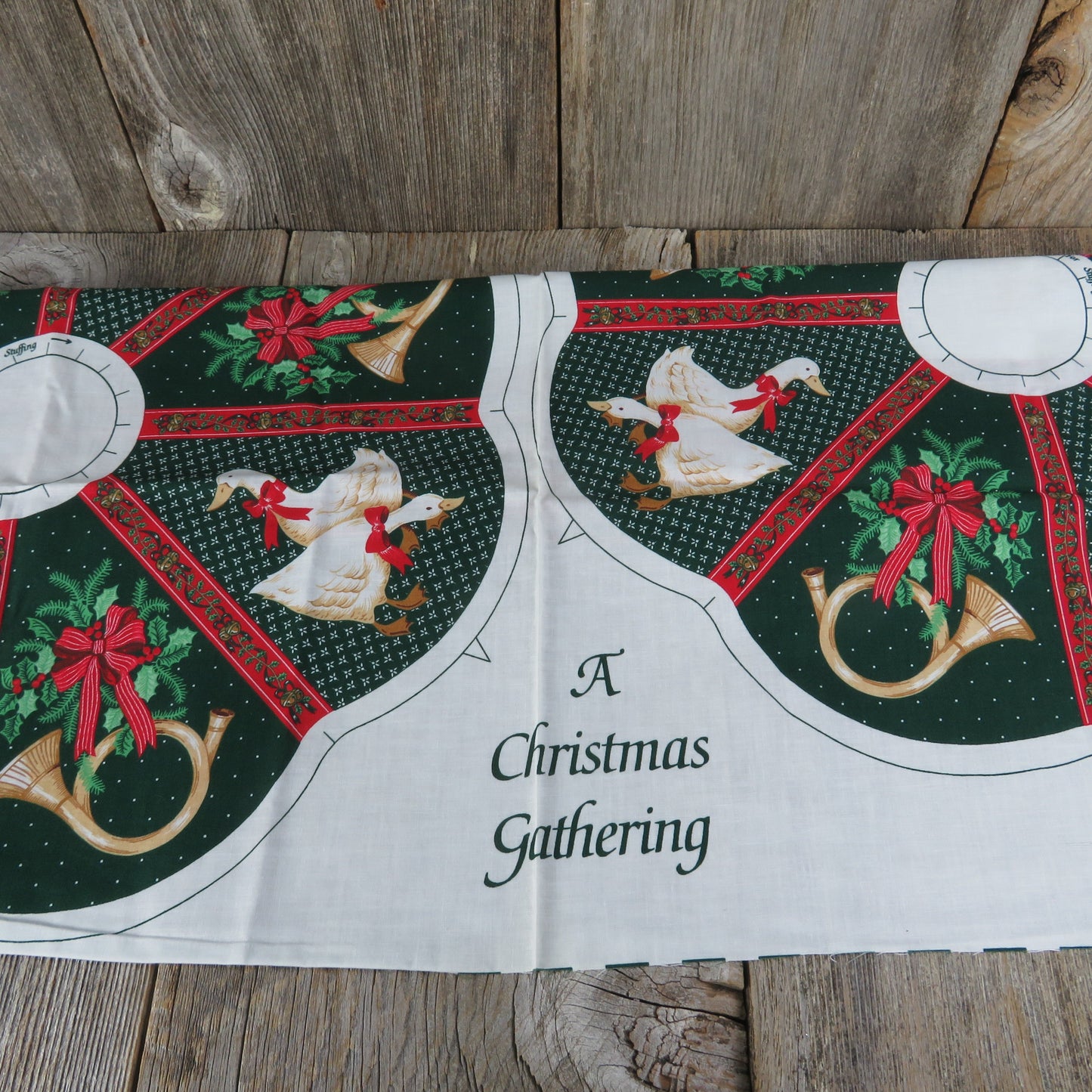 Vintage Christmas Wreath Cut Sew Fabric Panel Goose Horn Hallmark A Christmas Gathering Collection Geese Bird