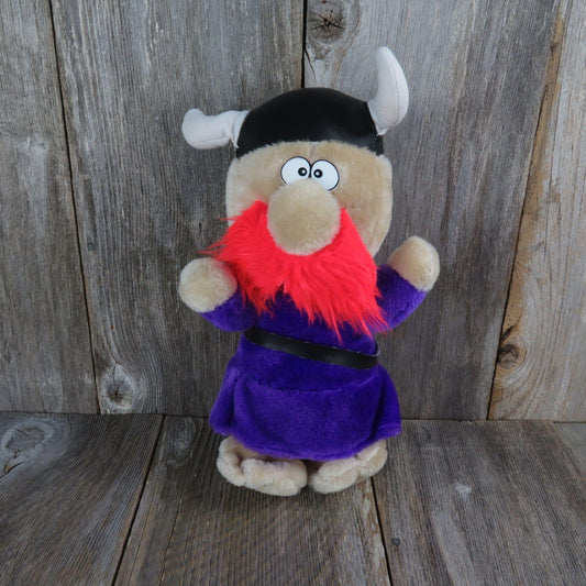 Vintage Viking Plush Doll Novelty Ace Purple Red Beard Horn Helmet Korea Foam Filled