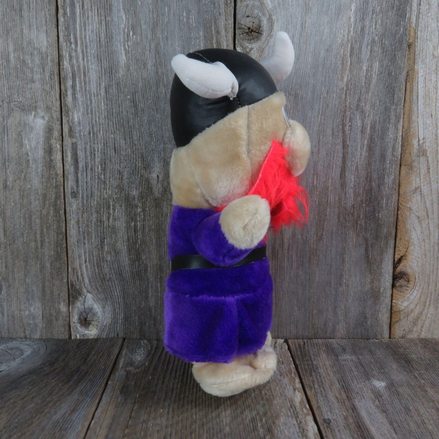 Vintage Viking Plush Doll Novelty Ace Purple Red Beard Horn Helmet Korea Foam Filled